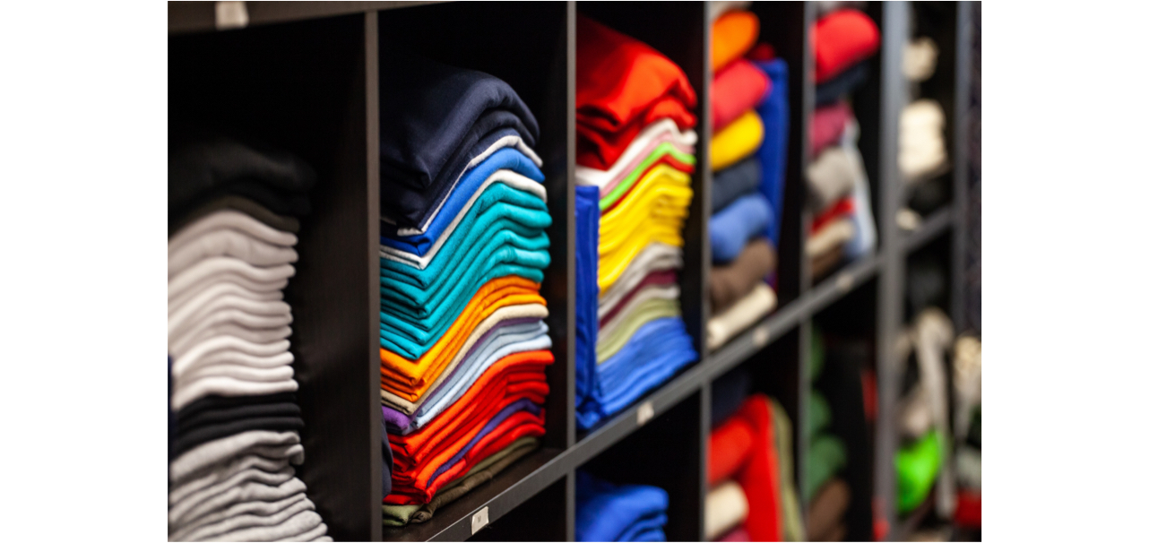 Stacks of clothing products