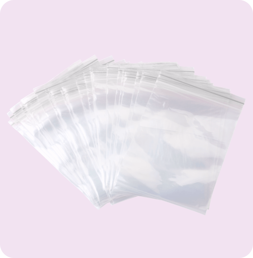 Resealable Zipper Bags Pile of transparent resealable zipper bags.