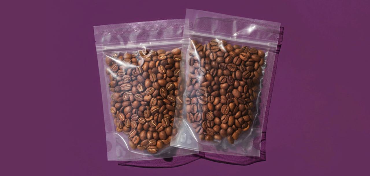 Flexible zip poly bags with food